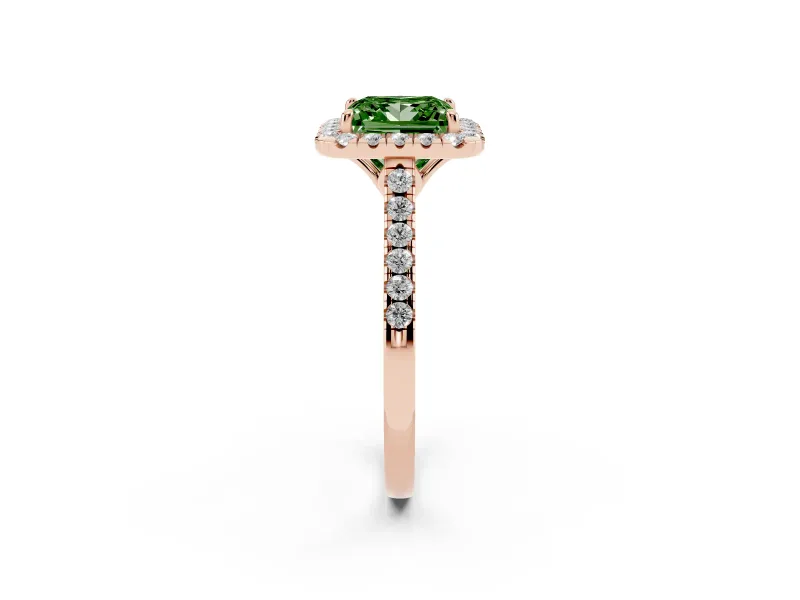 Princess Cut Raised Halo Engagement Ring Setting for a Fancy Green Lab-Grown Diamond | Rose Gold