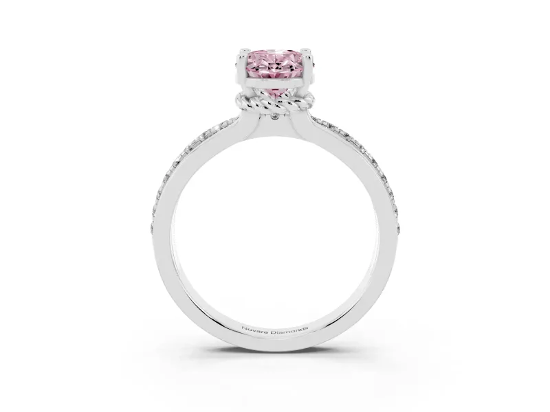 Oval Channel Set Engagement Ring Setting for a Fancy Pink Lab-Grown Diamond | Rope Collar | Sterling Silver
