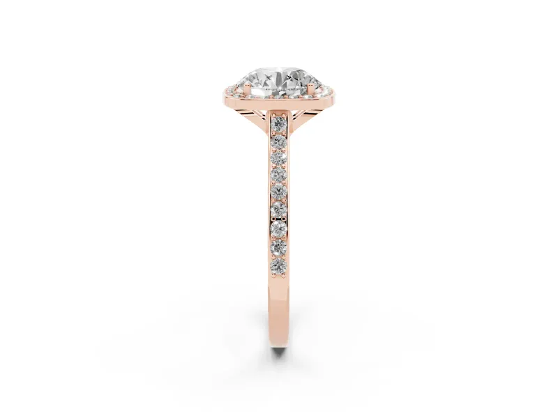 Round Pavé Halo Engagement Ring Setting | Rose Gold