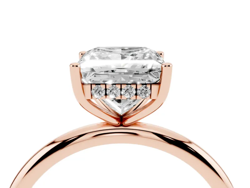 Princess Cut Diamond Solitaire Engagement Ring Set in Rose gold with Prong Setting and Polished Band