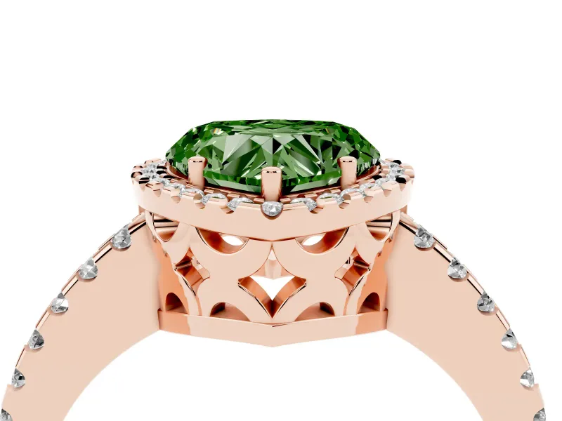 Heart-Shaped Pave Halo Engagement Ring Setting for a Fancy Green Lab-Grown Diamond | Rose Gold