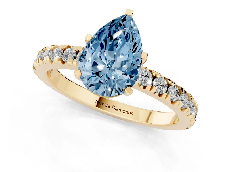 Pear-Shaped Pavé Solitaire Engagement Ring Setting for a Fancy Blue Lab-Grown Diamond | Yellow Gold