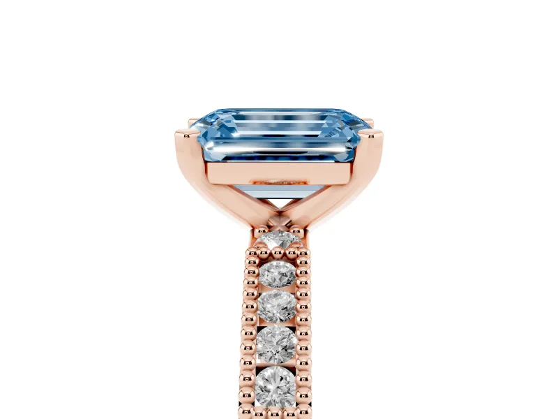 Emerald Cut Vintage Pavé Engagement Ring Setting for a Fancy Blue Lab-Grown Diamond | Rose Gold