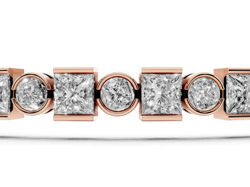 Round and Square Lab-Grown Diamond Bezel Tennis Bracelet | Bezel and Bar Set | Rose Gold