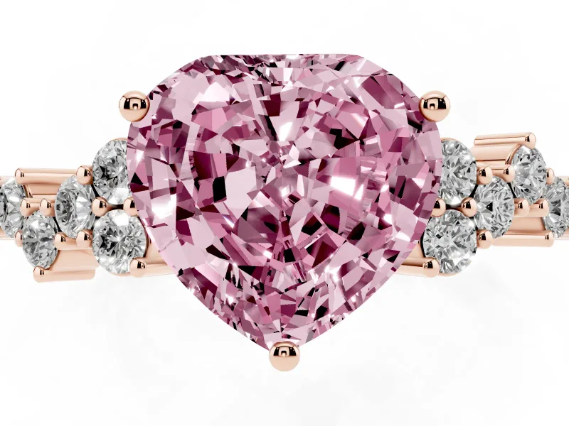 Heart-Shaped Scattered Accent Engagement Ring Setting for a Fancy Pink Lab-Grown Diamond | Rose Gold