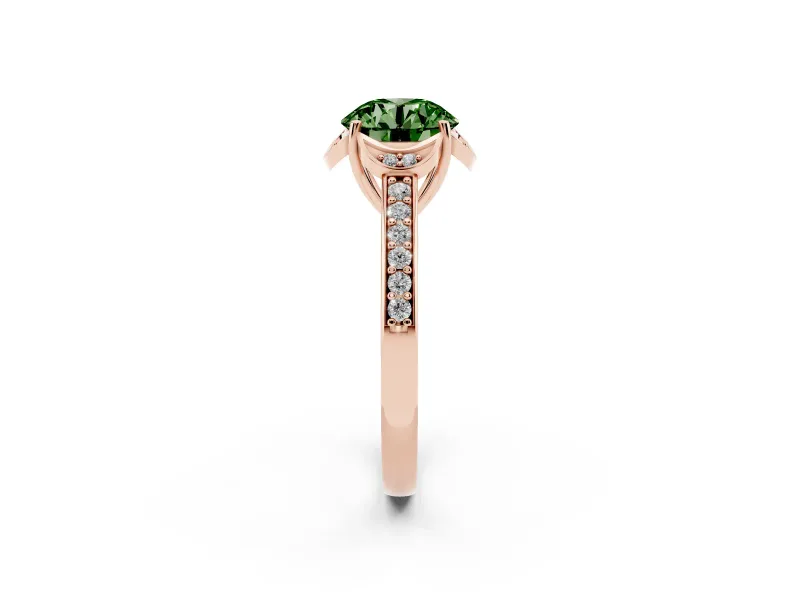 Round Floral Pavé Engagement Ring Setting for a Fancy Green Lab-Grown Diamond | Rose Gold