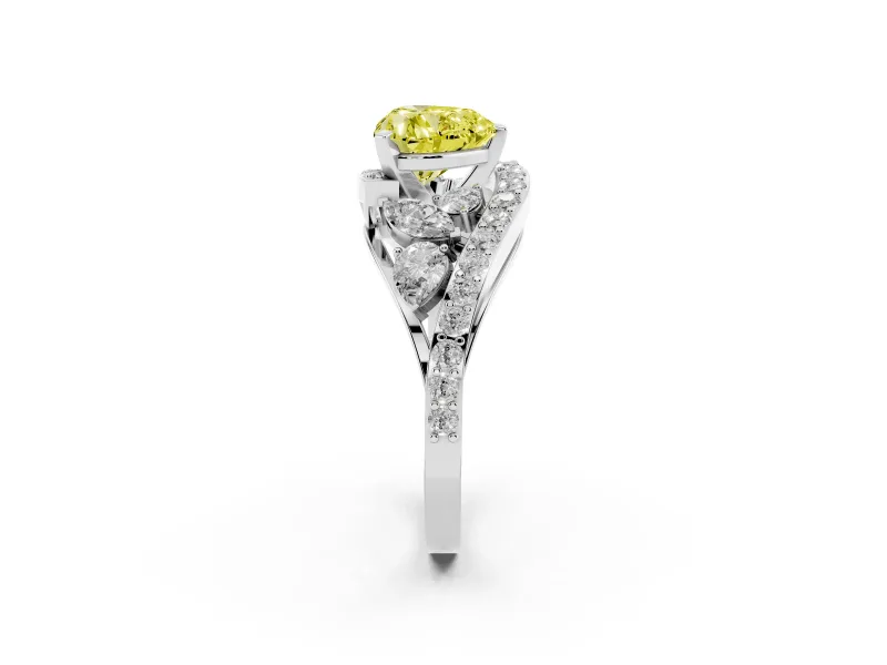 Fancy Yellow Heart Cut Diamond Halo Ring Set in Silver with Marquise and Pavé Band in Prong Setting