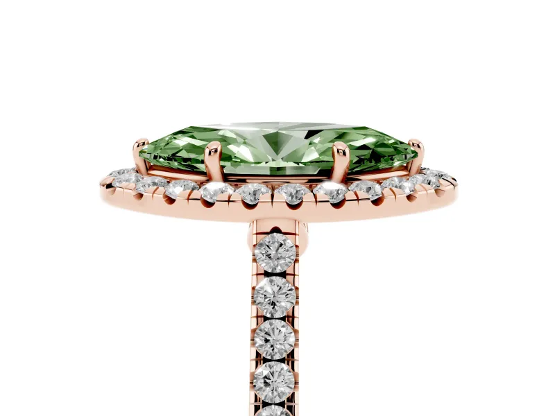 Marquise Halo Engagement Ring Setting for a Fancy Green Lab-Grown Diamond | Pave Shoulders | Rose Gold