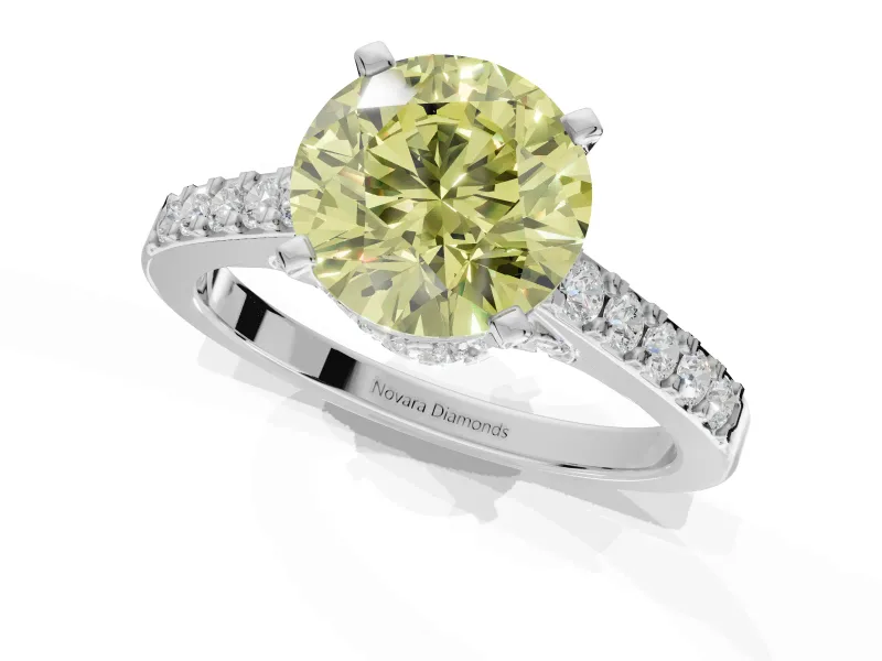 Round Pavé Solitaire Engagement Ring Setting for a Fancy Yellow Lab-Grown Diamond | Crossover Gallery | Sterling Silver