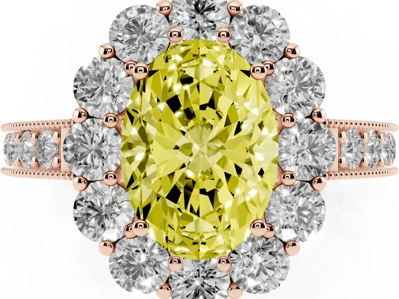 Oval Vintage Halo Engagement Ring Setting for a Fancy Yellow Lab-Grown Diamond | Rose Gold