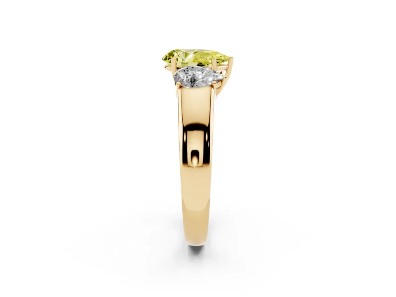 Pear-Shaped 3 Stone Engagement Ring Setting for a Fancy Yellow Lab-Grown Diamond | Yellow Gold