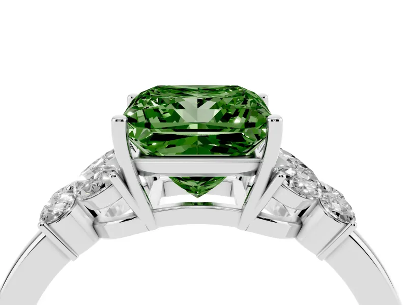 Princess Cut Petal Engagement Ring Setting for a Fancy Green Lab-Grown Diamond | White Gold