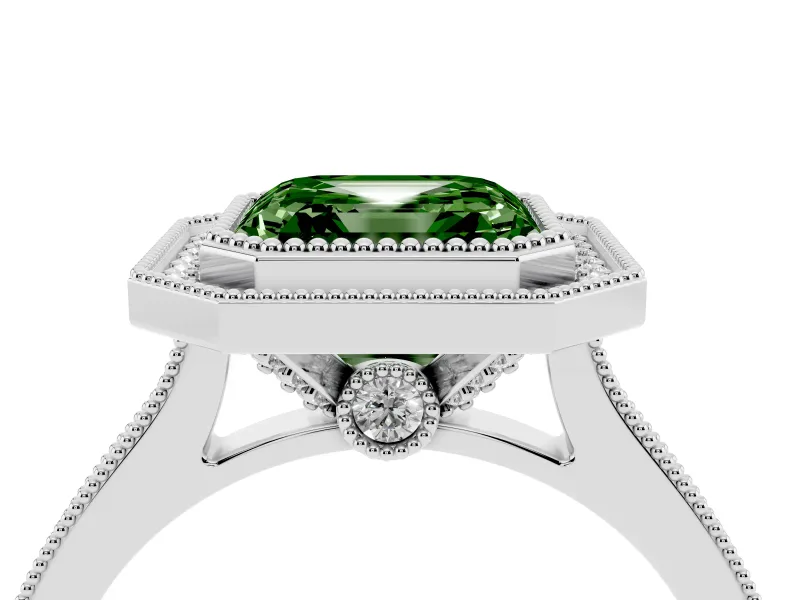 Asscher Cut Halo Engagement Ring Setting for a Fancy Green Lab-Grown Diamond | Sterling Silver - Design NV-24721