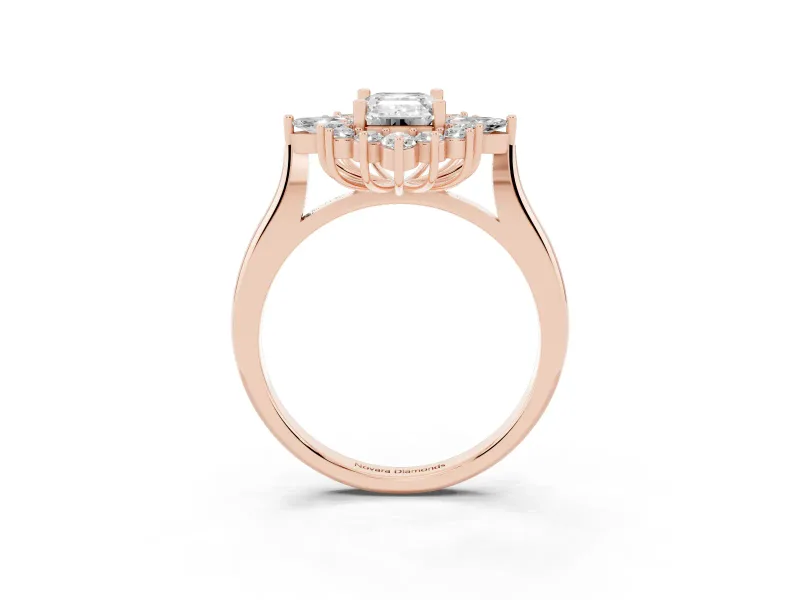 Emerald Cut Cluster Halo Engagement Ring Setting | Rose Gold