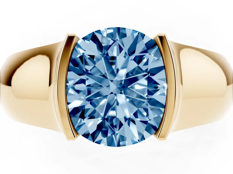 Round Half Bezel Solitaire Engagement Ring Setting for a Fancy Blue Lab-Grown Diamond | Wide Band | Yellow Gold