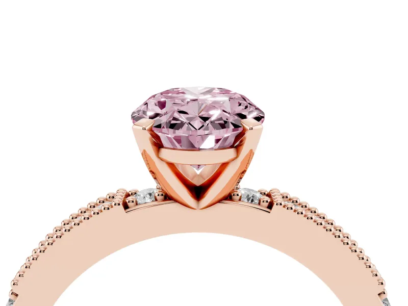 Oval Vintage Pavé Engagement Ring Setting for a Fancy Pink Lab-Grown Diamond | Rose Gold