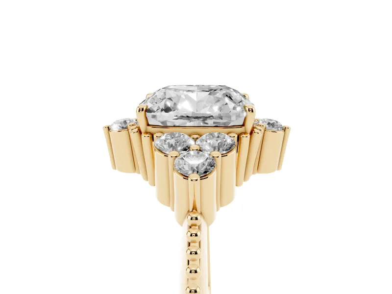Cushion Cut Vintage Cluster Engagement Ring Setting | Beaded Edges | Yellow Gold