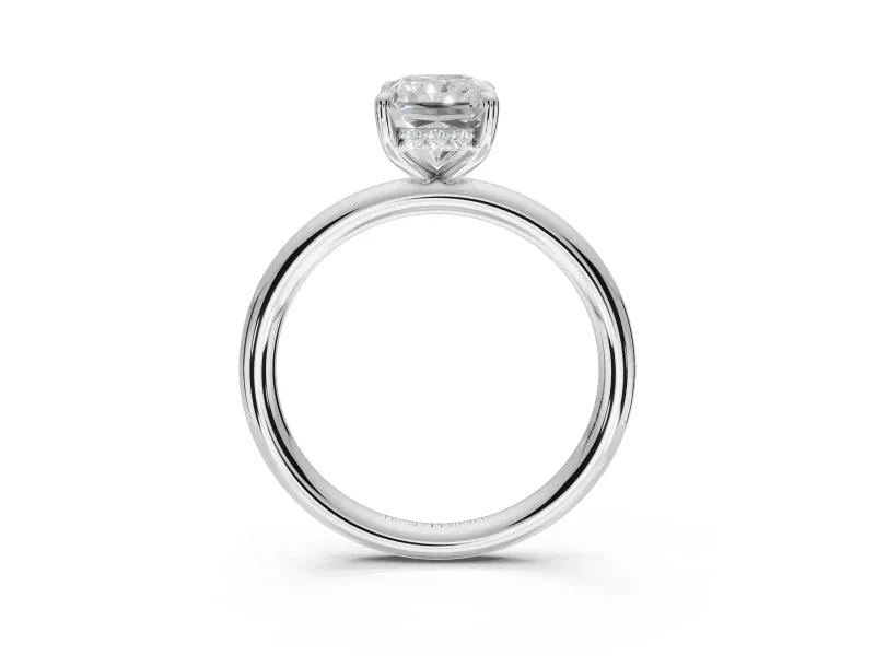 Radiant Cut Hidden Halo Engagement Ring Setting | Thin Plain Band | White Gold