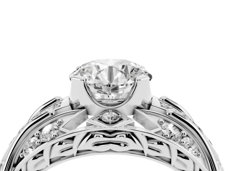 Round Art Deco Graduated Pave Engagement Ring Setting | Split Shank | White Gold
