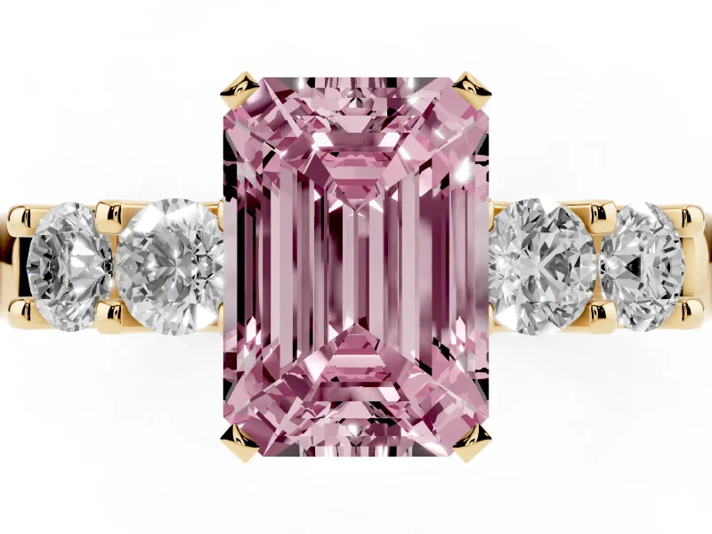 Emerald Cut Five Stone Engagement Ring Setting for a Fancy Pink Lab-Grown Diamond | Yellow Gold