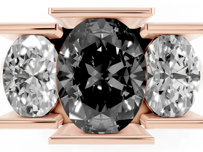 Oval Channel-Set Three Stone Engagement Ring Setting for a Black Center | Wide Flat Band | Rose Gold
