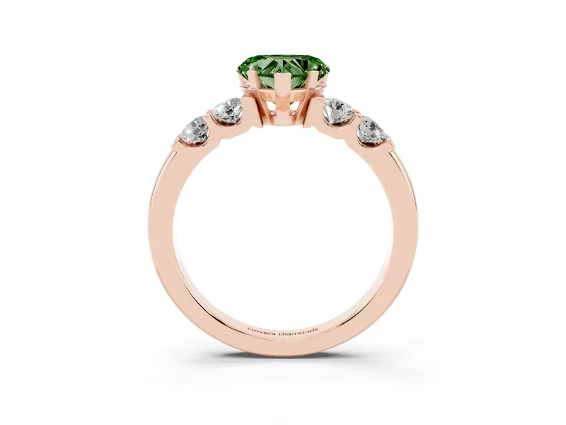 Heart-Shaped Five Stone Engagement Ring Setting for a Fancy Green Lab-Grown Diamond | Rose Gold