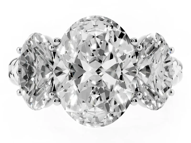 Oval Cut Diamond Three-Stone Ring Set in Platinum with Braided Band