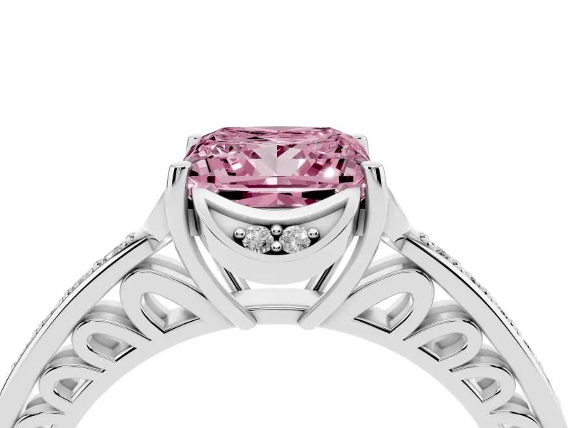 Princess Cut Floral Pavé Engagement Ring Setting for a Fancy Pink Lab-Grown Diamond | Platinum