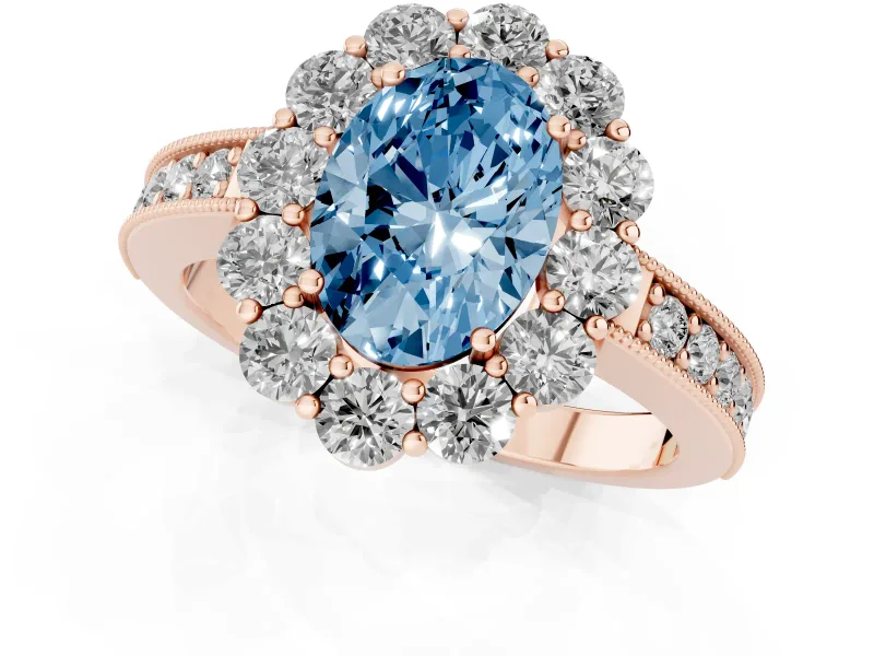 Oval Vintage Halo Engagement Ring Setting for a Fancy Blue Lab-Grown Diamond | Rose Gold
