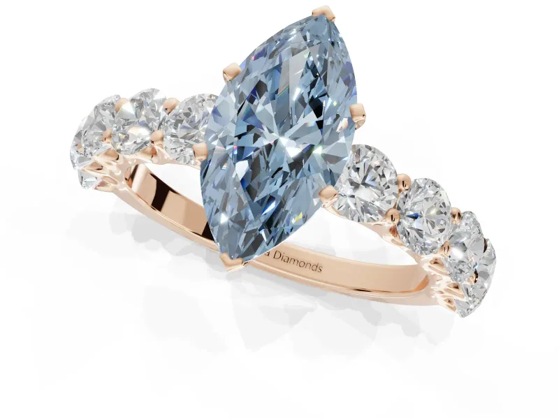 Marquise Side Stone Engagement Ring Setting for a Fancy Blue Lab-Grown Diamond | Scalloped Prong Accents | Rose Gold