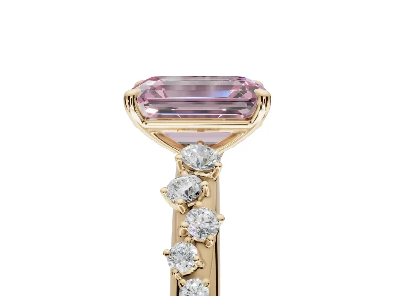 Emerald Cut Graduated Solitaire Engagement Ring Setting for a Fancy Pink Lab-Grown Diamond | Yellow Gold