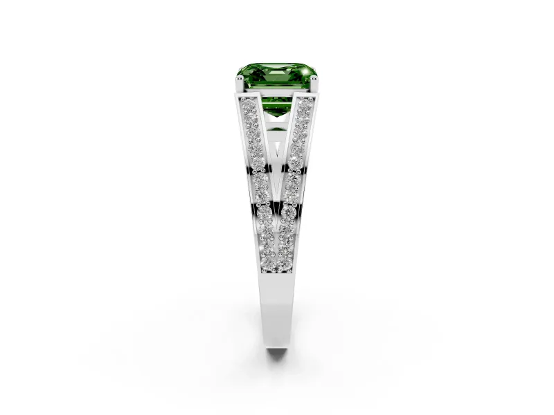Fancy Green Asscher Cut Diamond Split Shank Ring Set in Platinum with Pavé Band and Prong Setting