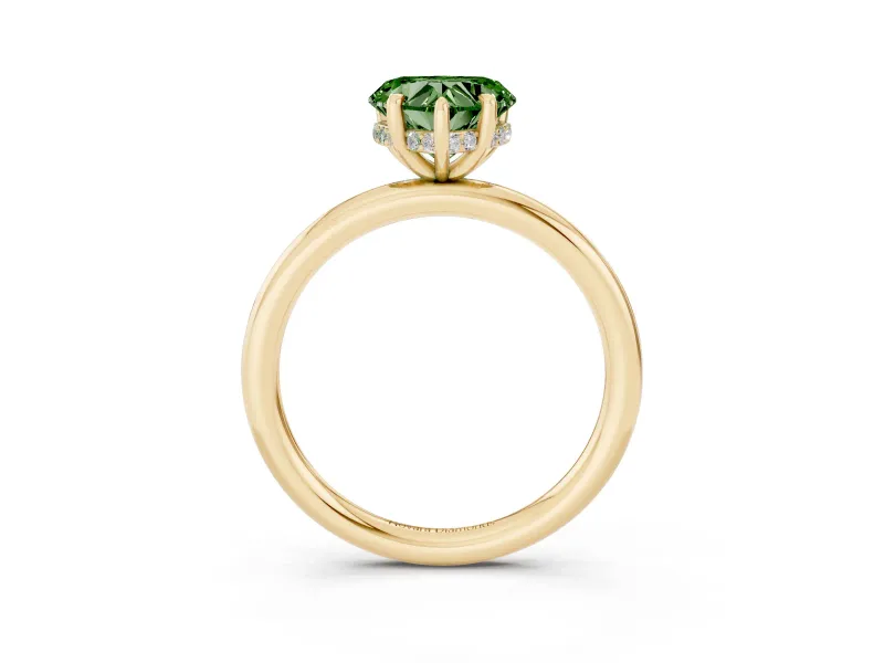 Heart-Shaped Hidden Halo Ring Setting for a Fancy Green Lab-Grown Diamond | Yellow Gold