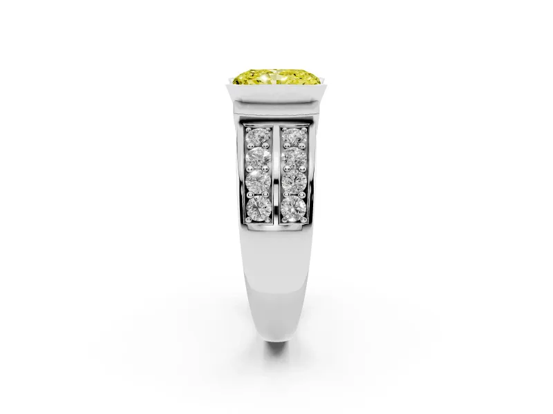 Radiant Cut Half Bezel Engagement Ring Setting for a Fancy Yellow Lab-Grown Diamond | Channel Band | White Gold