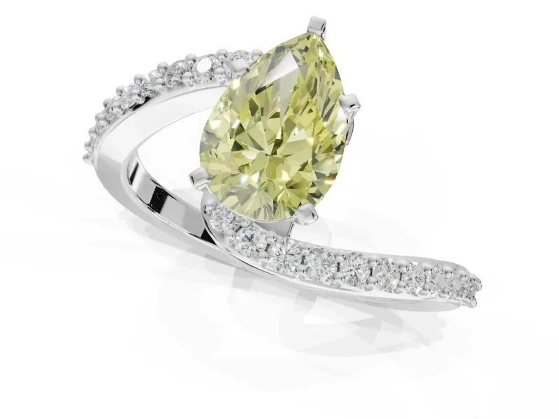 Pear-Shaped Bypass Pavé Engagement Ring Setting for a Fancy Yellow Lab-Grown Diamond | Platinum