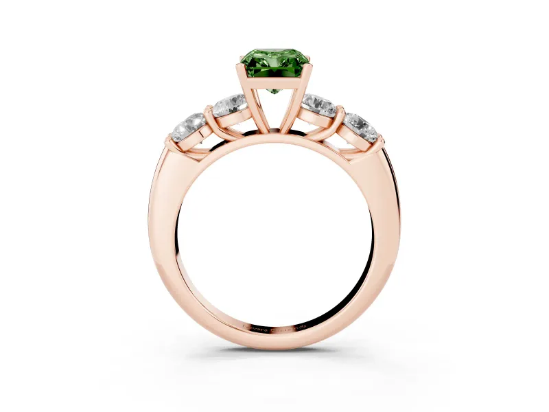 Radiant Cut Five Stone Engagement Ring Setting for a Fancy Green Lab-Grown Diamond | Prong Set Side Stones | Rose Gold