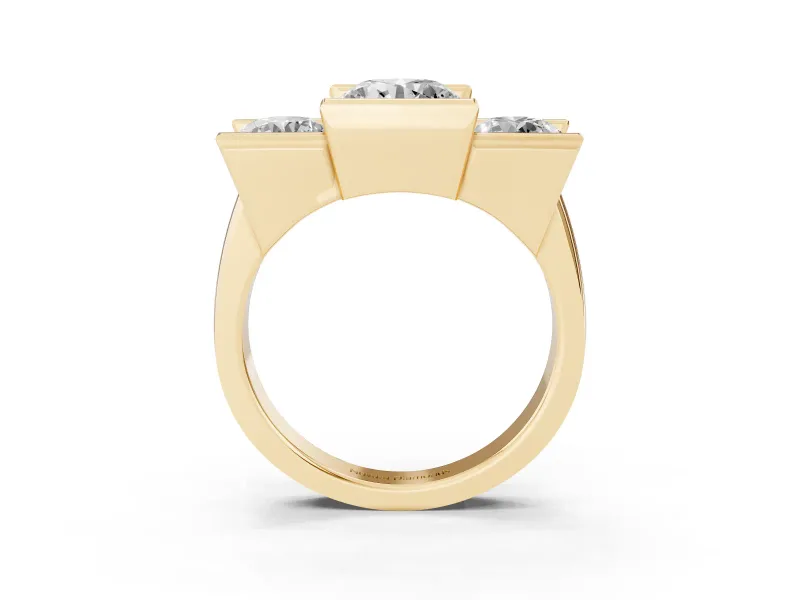 Round Channel-Set Three Stone Engagement Ring Setting | Wide Flat Band | Yellow Gold