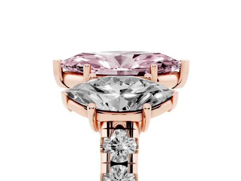 Marquise Three Stone Engagement Ring Setting for a Fancy Pink Lab-Grown Diamond | Accented Shoulders | Rose Gold