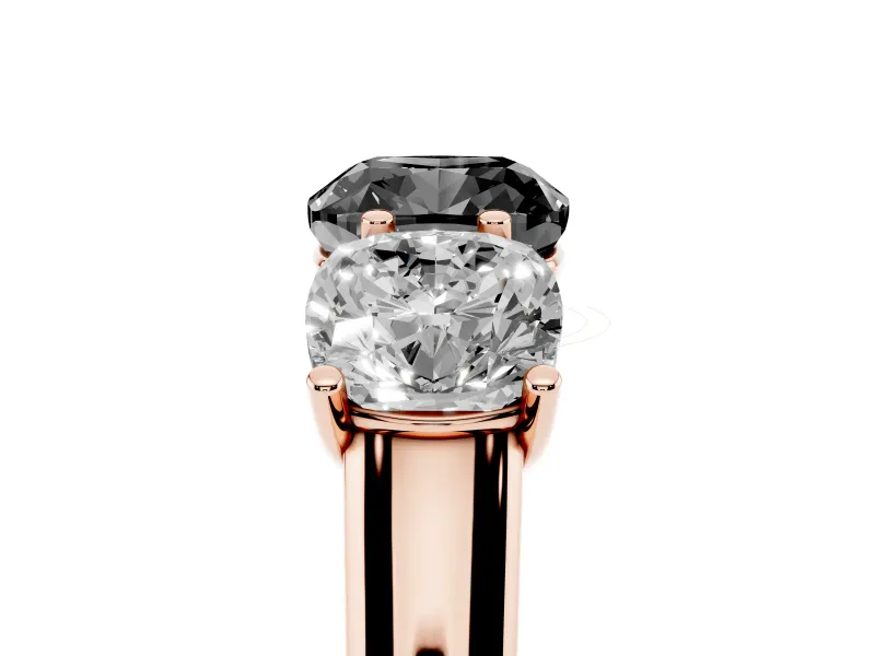 Cushion Cut Three Stone Engagement Ring Setting for a Black Center | Basket Prong Heads | Rose Gold