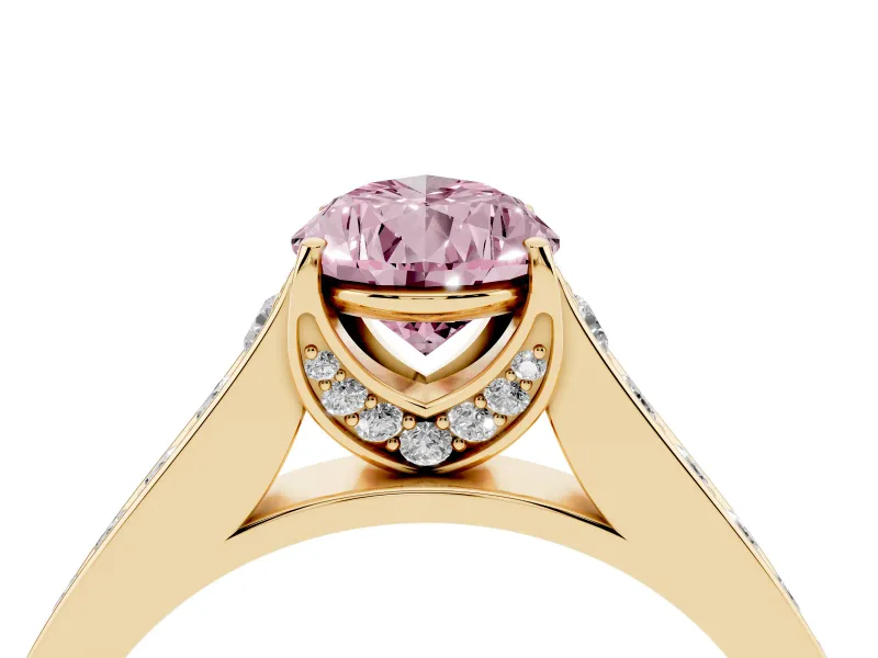 Pear-Shaped Graduated Pavé Engagement Ring Setting for a Fancy Pink Lab-Grown Diamond | Yellow Gold