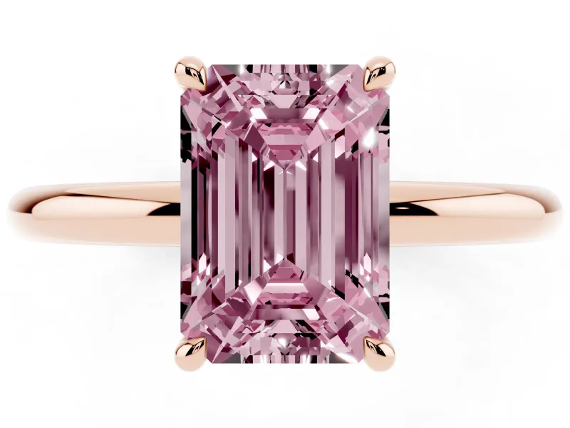 Emerald Cut Hidden Halo Ring Setting for a Fancy Pink Lab-Grown Diamond | Rose Gold