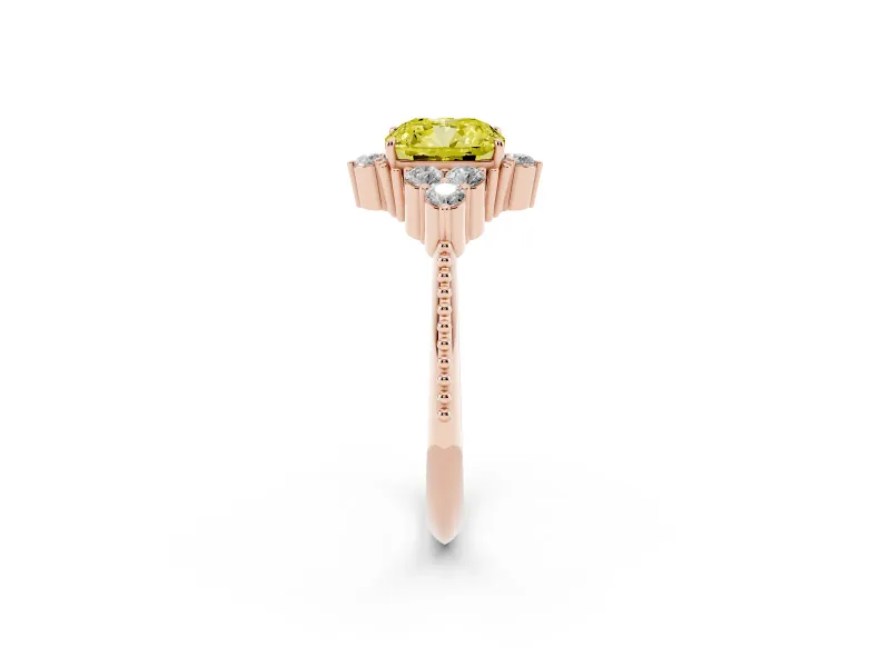 Cushion Cut Cluster Engagement Ring Setting for a Fancy Yellow Lab-Grown Diamond | Rose Gold