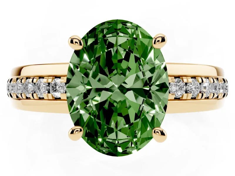 Oval Channel Set Solitaire Engagement Ring Setting for a Fancy Green Lab-Grown Diamond | Rope Collar Head | Yellow Gold