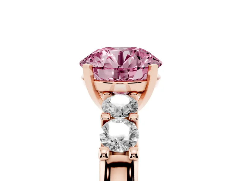 Round Five Stone Engagement Ring Setting for a Fancy Pink Lab-Grown Diamond | Rose Gold