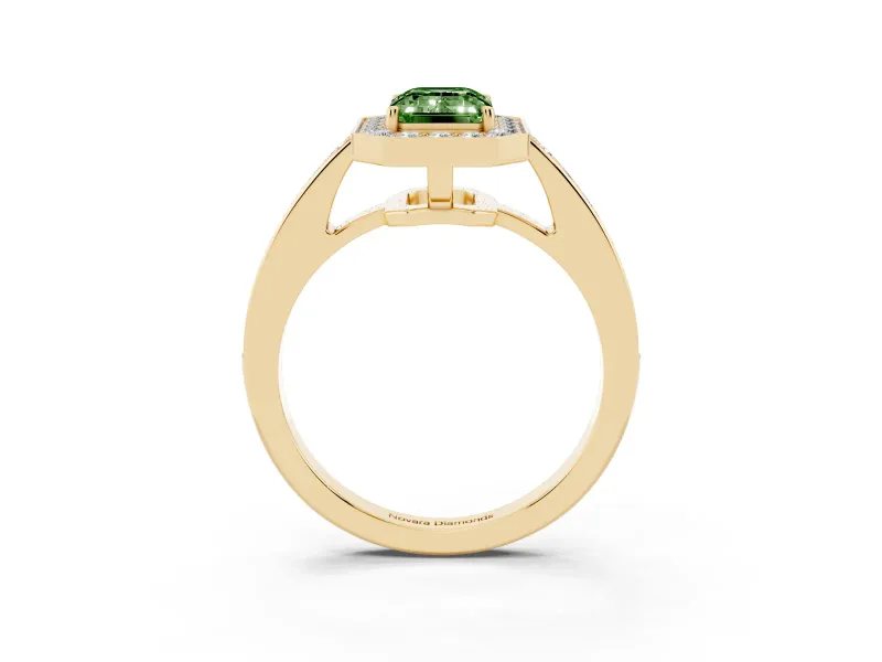 Emerald Cut Framed Halo Engagement Ring Setting for a Fancy Green Lab-Grown Diamond | Yellow Gold