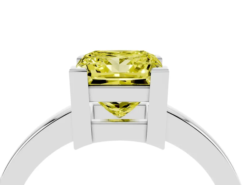 Princess Cut Solitaire Engagement Ring Setting for a Fancy Yellow Lab-Grown Diamond | Flat Tab Prongs | Sterling Silver