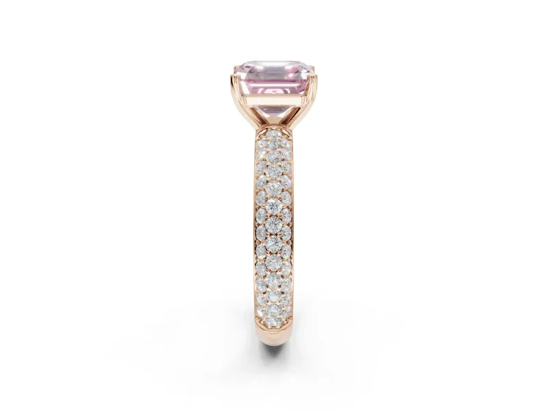 Asscher Cut Domed Pavé Engagement Ring Setting for a Fancy Pink Lab-Grown Diamond | Rose Gold