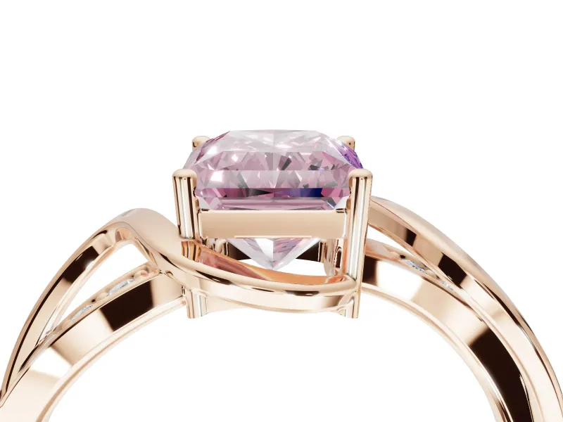 Radiant Cut Bypass Solitaire Engagement Ring Setting for a Fancy Pink Lab-Grown Diamond | Pavé Strands | Rose Gold
