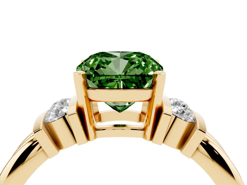 Cushion Cut Bar-Set Engagement Ring Setting for a Fancy Green Lab-Grown Diamond | Yellow Gold