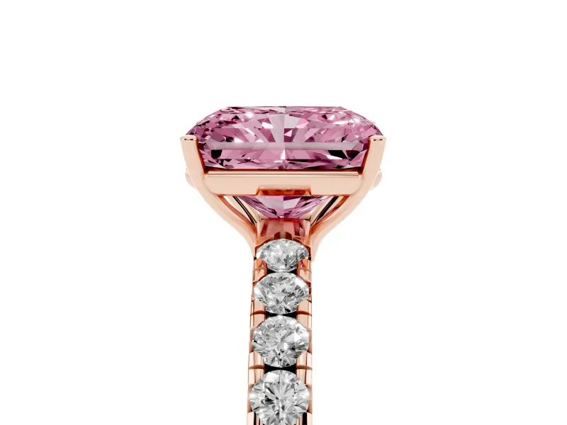 Radiant Cut Pave Solitaire Engagement Ring Setting for a Fancy Pink Lab-Grown Diamond | Shared Prong Band | Rose Gold